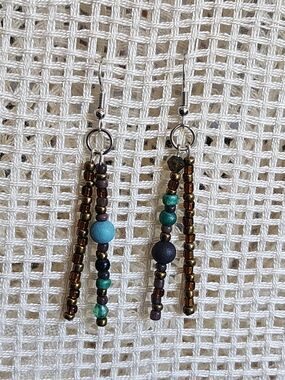 Turquoise & Brown Beaded Drop Earrings — Casual Boho Style